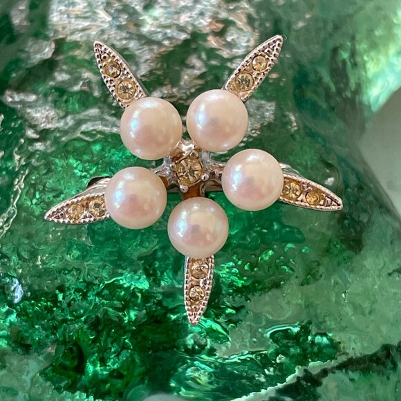 Vintage Silver Real Pearl and Rhinestone Brooch - Picture 1 of 3